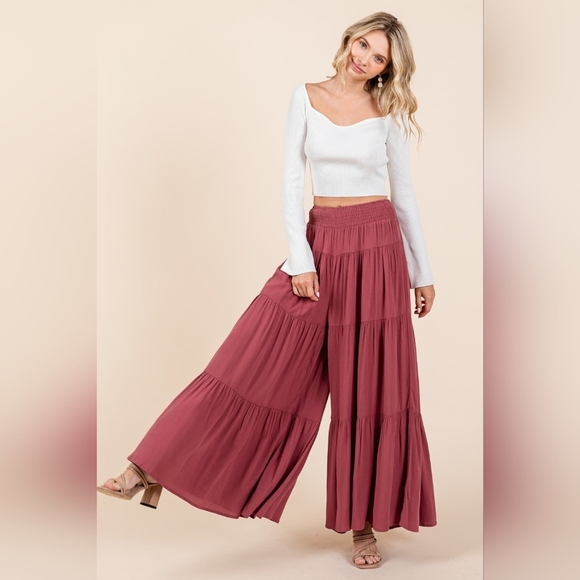 Mittoshop Striped Satin Elastic Waist Wide Leg Pants